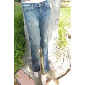 Paige Jeans Laurel Canyon‎ Size 26  Flare Distressed Green Jersey Inserts